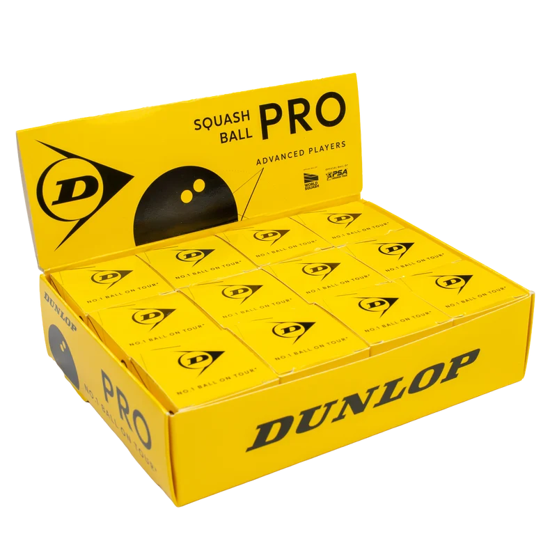 Dunlop Pro Double Yellow Dot Squash Balls (1 Dozen Box)